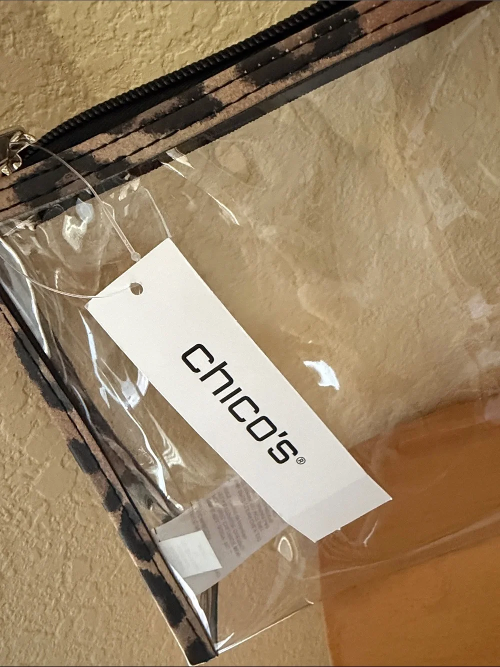 Chico's Clear Cosmetic Pouch with Leopard Trim - Brown/Black